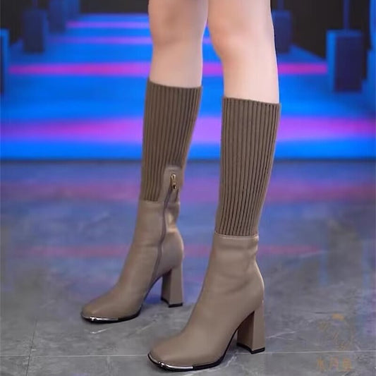 🎁Le meilleur cadeau pour elle - des bottes en tricot extensible à la mode pour femmes à talons